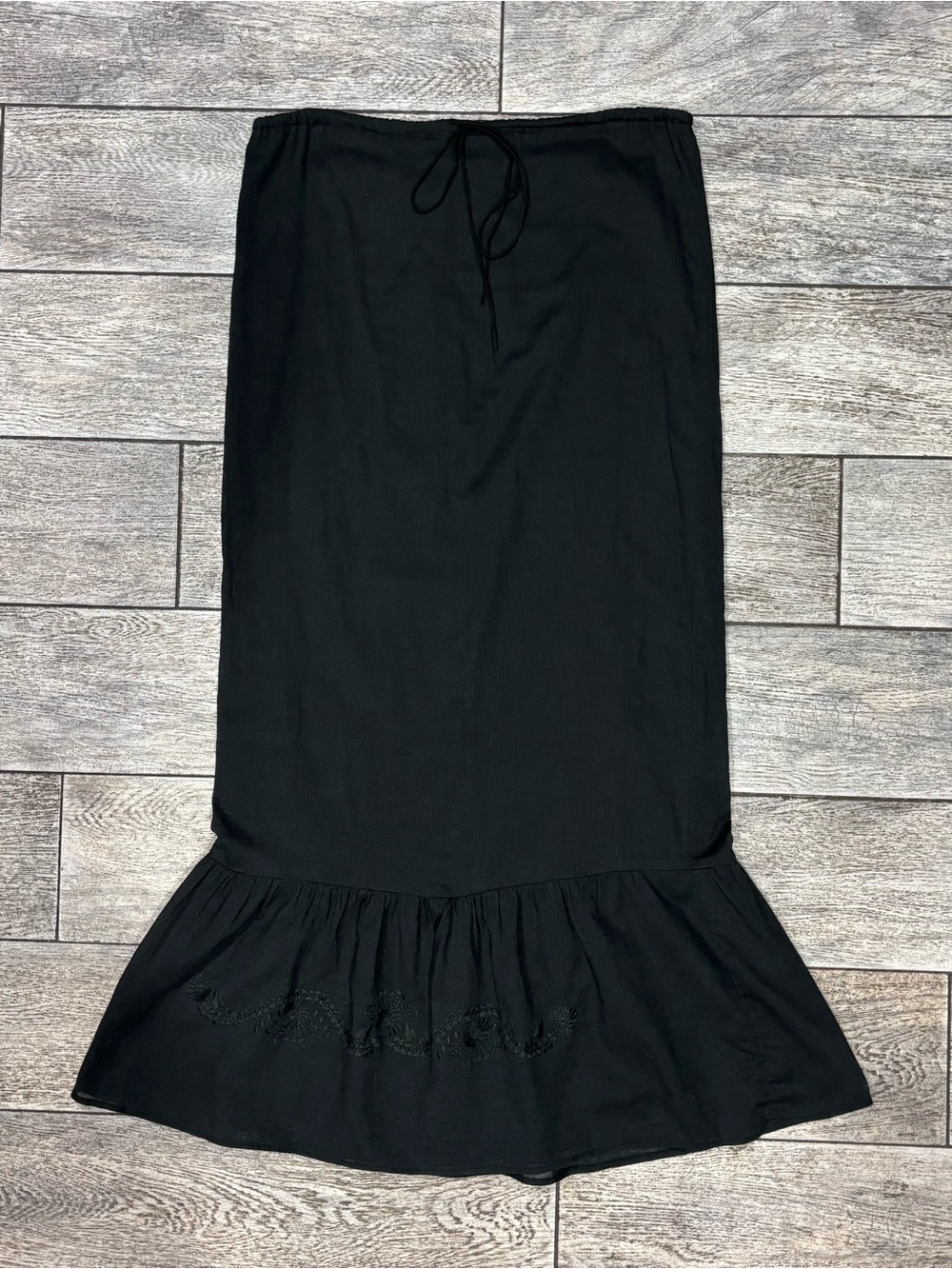 Vintage Y2K Cotton Embroidered Ruffle Drawstring Skirt Whimsygoth Witch Fairy S